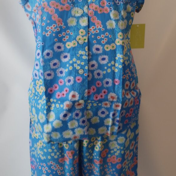 NWT Womens The Cat's Pajamas Cerulean Floral Blue Multi 2 Pc Set Top Bottom L - Picture 10 of 15